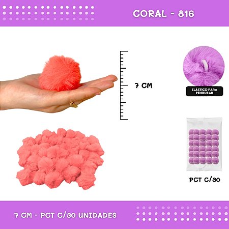 Pom Pom Pelucia - 70mm - Pct C/30 Unid. COR: CORAL-816