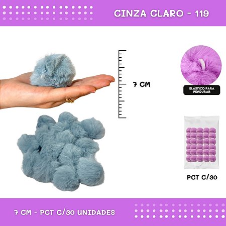 Pom Pom Pelucia - 70mm - Pct C/30 Unid. COR: CINZA-CLARO-119
