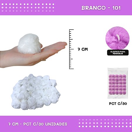 Pom Pom Pelucia - 70mm - Pct C/30 Unid. COR: BRANCO-101