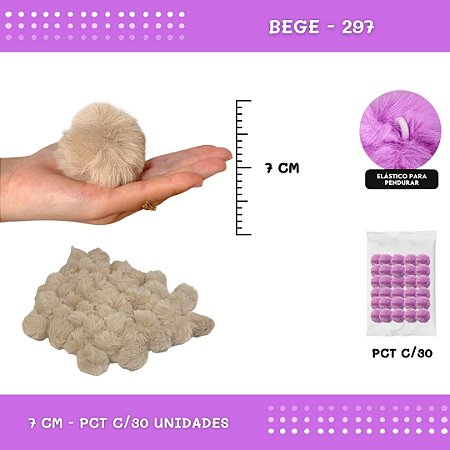 Pom Pom Pelucia - 70mm - Pct C/30 Unid. COR: BEGE-297