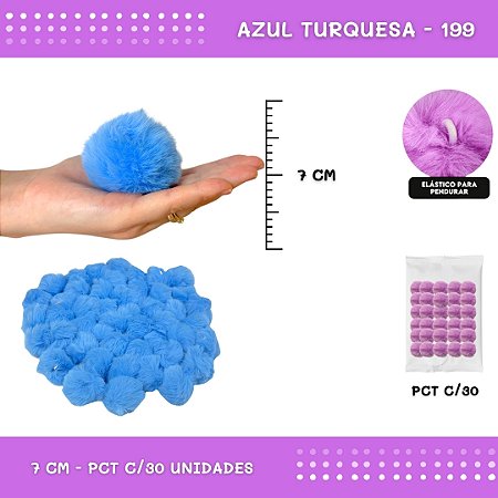 Pom Pom Pelucia - 70mm - Pct C/30 Unid. COR: AZUL-TURQUESA-199