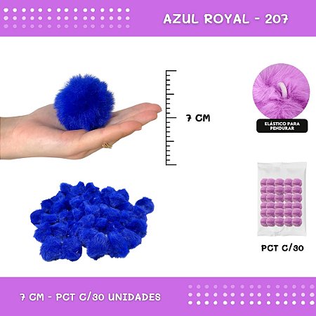 Pom Pom Pelucia - 70mm - Pct C/30 Unid. COR: AZUL-ROYAL-207