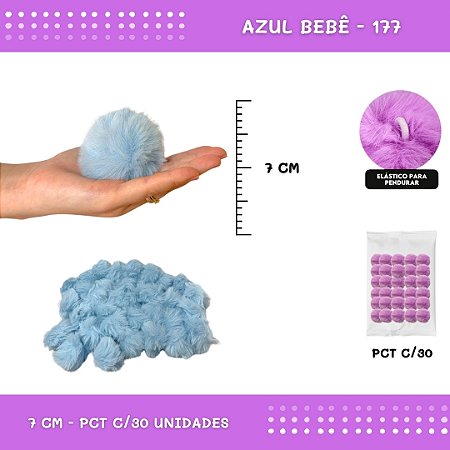 Pom Pom Pelucia - 70mm - Pct C/30 Unid. COR: AZUL-BEBE-177
