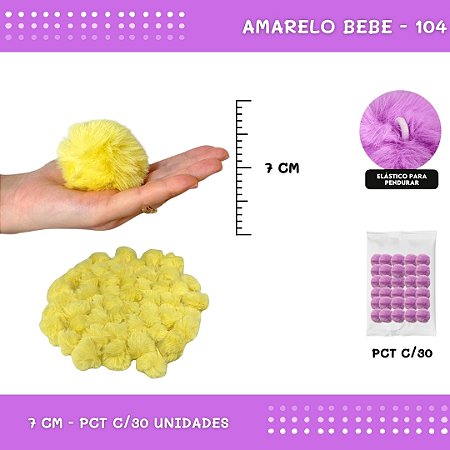 Pom Pom Pelucia - 70mm - Pct C/30 Unid. COR: AMARELO-BEBE-104