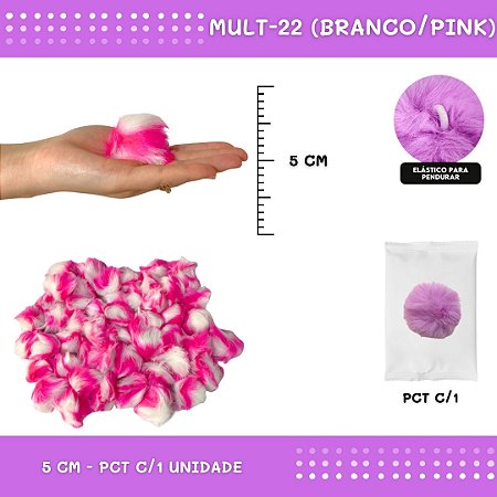 Pom Pom Pelucia - 50mm - Unidade COR: MULT-22 (BRANCO/PINK)