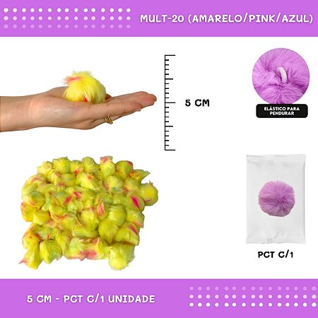 Pom Pom Pelucia - 50mm - Unidade COR: MULT-20 (AMARELO/PINK/AZUL)