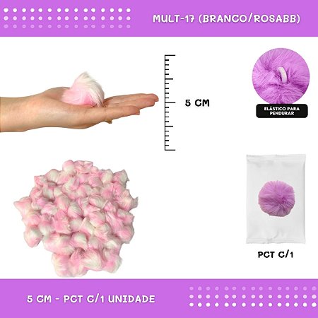 Pom Pom Pelucia - 50mm - Unidade COR: MULT-17 (BRANCO/ROSABB)