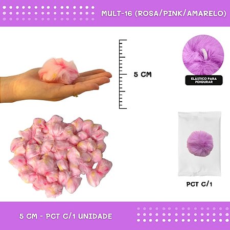 Pom Pom Pelucia - 50mm - Unidade COR: MULT-16 (ROSA/PINK/AMARELO)
