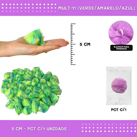 Pom Pom Pelucia - 50mm - Unidade COR: MULT-11 (VERDE/AMARELO/AZUL)