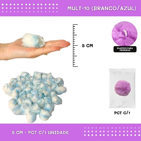 Pom Pom Pelucia - 50mm - Unidade COR: MULT-10 (BRANCO/AZUL)