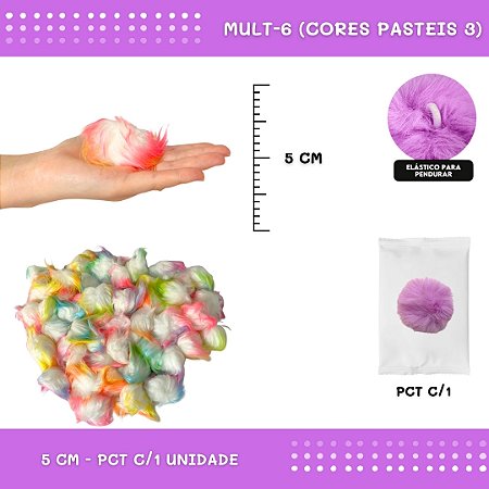 Pom Pom Pelucia - 50mm - Unidade COR: MULT-6 (CORES PASTEIS 3)