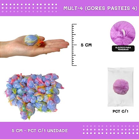 Pom Pom Pelucia - 50mm - Unidade COR: MULT-4 (CORES PASTEIS 4)