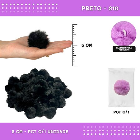 Pom Pom Pelucia - 50mm - Unidade COR: PRETO-310