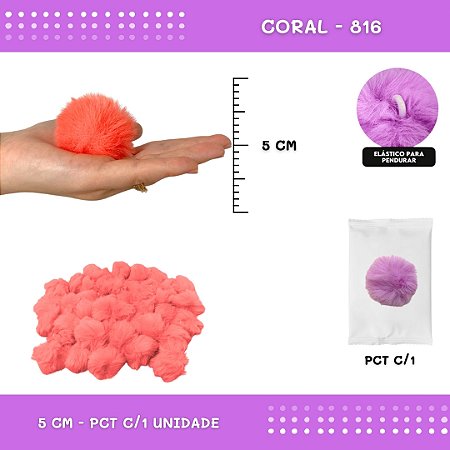 Pom Pom Pelucia - 50mm - Unidade COR: CORAL-816