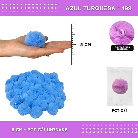 Pom Pom Pelucia - 50mm - Unidade COR: AZUL-TURQUESA-199
