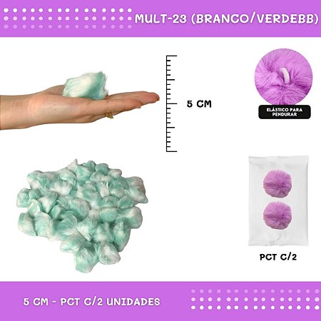 Pom Pom Pelucia - 50mm - Pct C/2 Unid. COR: MULT-23 (BRANCO/VERDEBB)