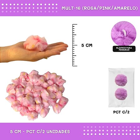 Pom Pom Pelucia - 50mm - Pct C/2 Unid. COR: MULT-16 (ROSA/PINK/AMARELO)