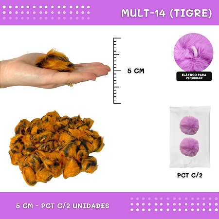Pom Pom Pelucia - 50mm - Pct C/2 Unid. COR: MULT-14 (TIGRE)