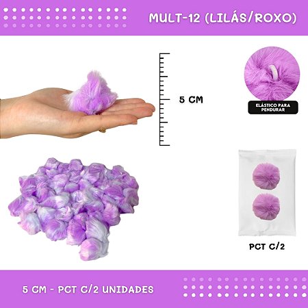 Pom Pom Pelucia - 50mm - Pct C/2 Unid. COR: MULT-12 (LILAS/ROXO)