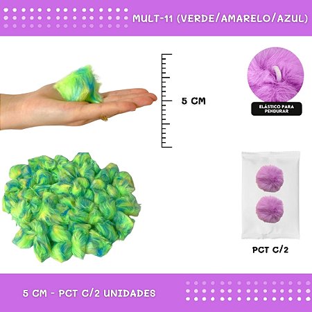 Pom Pom Pelucia - 50mm - Pct C/2 Unid. COR: MULT-11 (VERDE/AMARELO/AZUL)