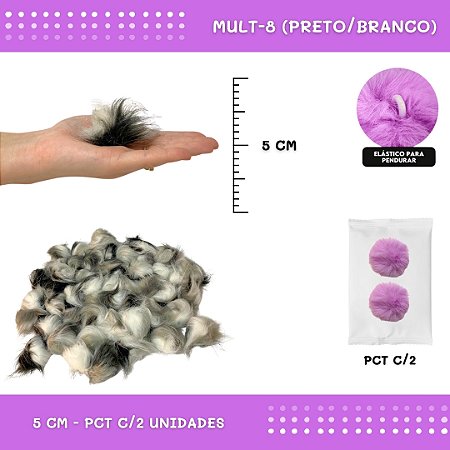 Pom Pom Pelucia - 50mm - Pct C/2 Unid. COR: MULT-08 (PRETO E BRANCO)