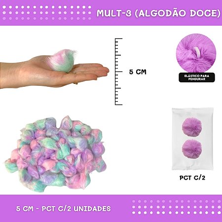 Pom Pom Pelucia - 50mm - Pct C/2 Unid. COR: MULT-3 (ALGODAO DOCE)