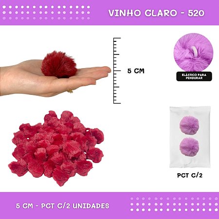 Pom Pom Pelucia - 50mm - Pct C/2 Unid. COR: VINHO-CLARO-520