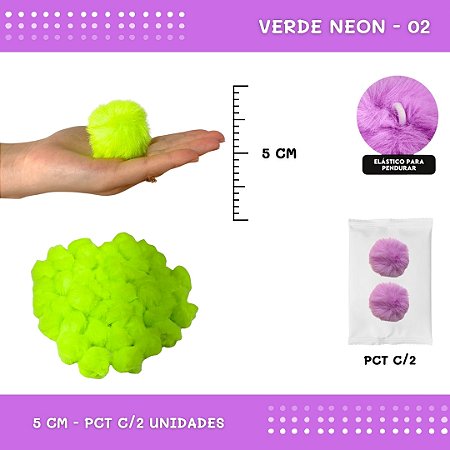 Pom Pom Pelucia - 50mm - Pct C/2 Unid. COR: VERDE-NEON-02