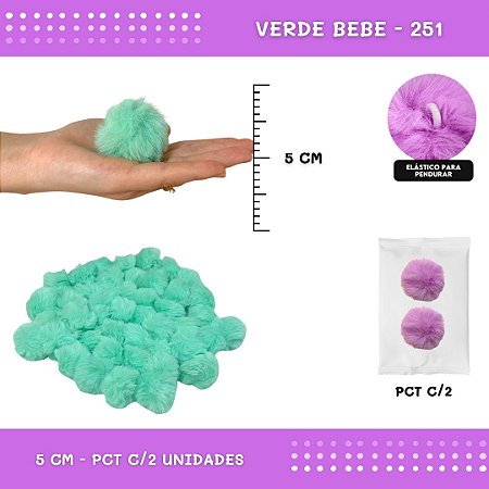 Pom Pom Pelucia - 50mm - Pct C/2 Unid. COR: VERDE-BEBE-251