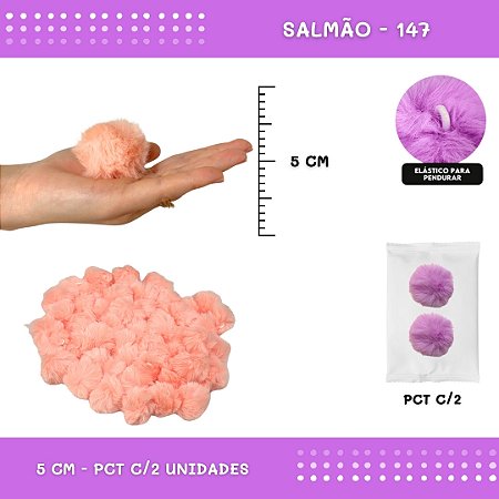 Pom Pom Pelucia - 50mm - Pct C/2 Unid. COR: SALMAO-147