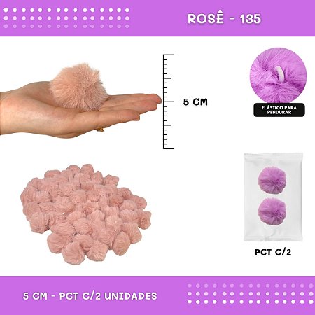 Pom Pom Pelucia - 50mm - Pct C/2 Unid. COR: ROSE-135