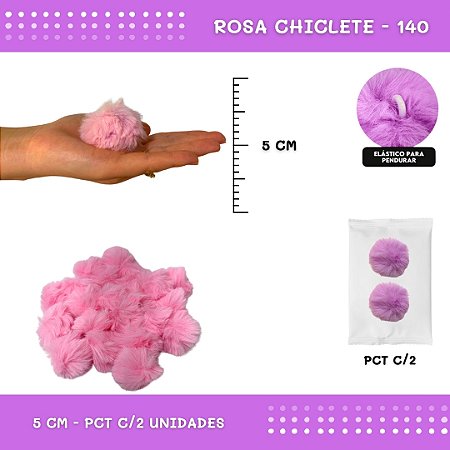 Pom Pom Pelucia - 50mm - Pct C/2 Unid. COR: ROSA-CHICLETE-140