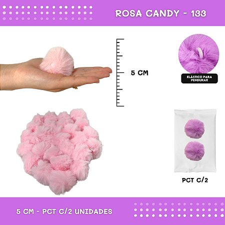 Pom Pom Pelucia - 50mm - Pct C/2 Unid. COR: ROSA-CANDY-133