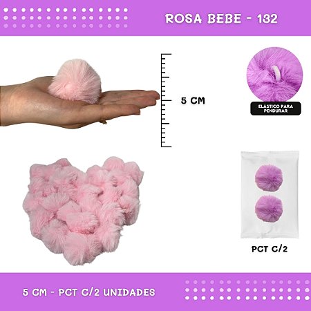 Pom Pom Pelucia - 50mm - Pct C/2 Unid. COR: ROSA-BEBE-132