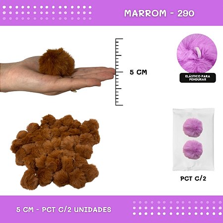 Pom Pom Pelucia - 50mm - Pct C/2 Unid. COR: MARROM-290