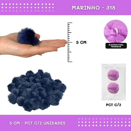 Pom Pom Pelucia - 50mm - Pct C/2 Unid. COR: MARINHO-318