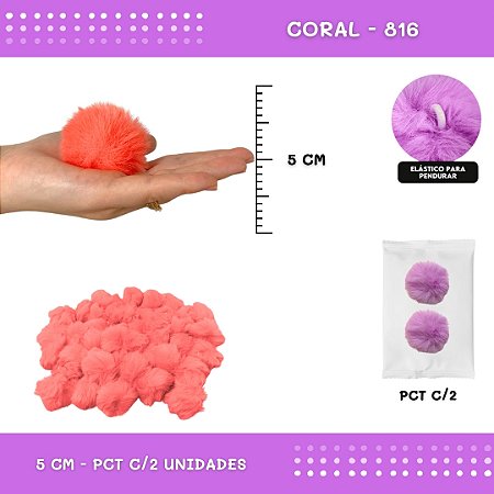 Pom Pom Pelucia - 50mm - Pct C/2 Unid. COR: CORAL-816