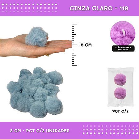 Pom Pom Pelucia - 50mm - Pct C/2 Unid. COR: CINZA-CLARO-119