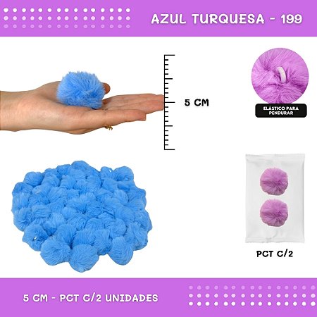 Pom Pom Pelucia - 50mm - Pct C/2 Unid. COR: AZUL-TURQUESA-199