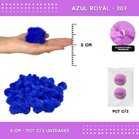 Pom Pom Pelucia - 50mm - Pct C/2 Unid. COR: AZUL-ROYAL-207