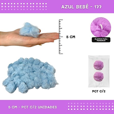 Pom Pom Pelucia - 50mm - Pct C/2 Unid. COR: AZUL-BEBE-177