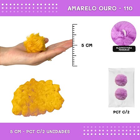 Pom Pom Pelucia - 50mm - Pct C/2 Unid. COR: AMARELO-OURO-110
