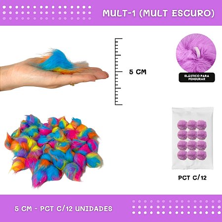 12 Unid. - Pom Pom Pelucia - 50mm COR: MULT-1 (MULT ESCURO)