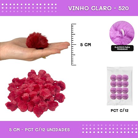 12 Unid. - Pom Pom Pelucia - 50mm COR: VINHO-CLARO-520