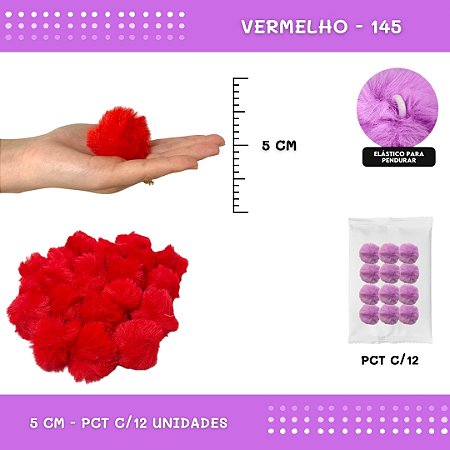12 Unid. - Pom Pom Pelucia - 50mm COR: VERMELHO-145