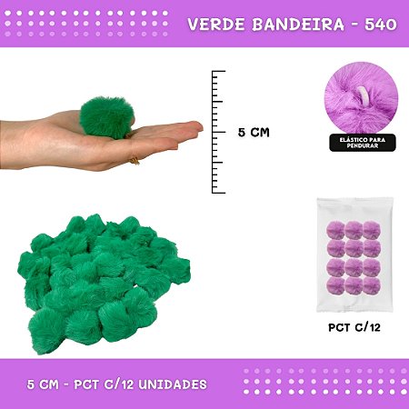 12 Unid. - Pom Pom Pelucia - 50mm COR: VERDE-BANDEIRA-540