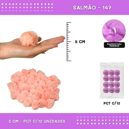 12 Unid. - Pom Pom Pelucia - 50mm COR: SALMAO-147