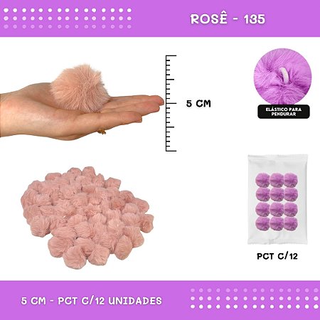 12 Unid. - Pom Pom Pelucia - 50mm COR: ROSE-135