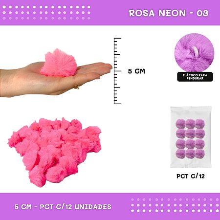 12 Unid. - Pom Pom Pelucia - 50mm COR: ROSA-NEON-03