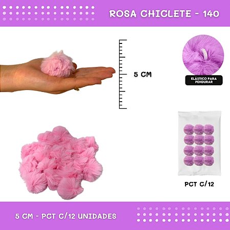 12 Unid. - Pom Pom Pelucia - 50mm COR: ROSA-CHICLETE-140